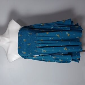 FREE PEOPLE boho off the shoulder blue floral flowy top, flare sleeves.  MED #20